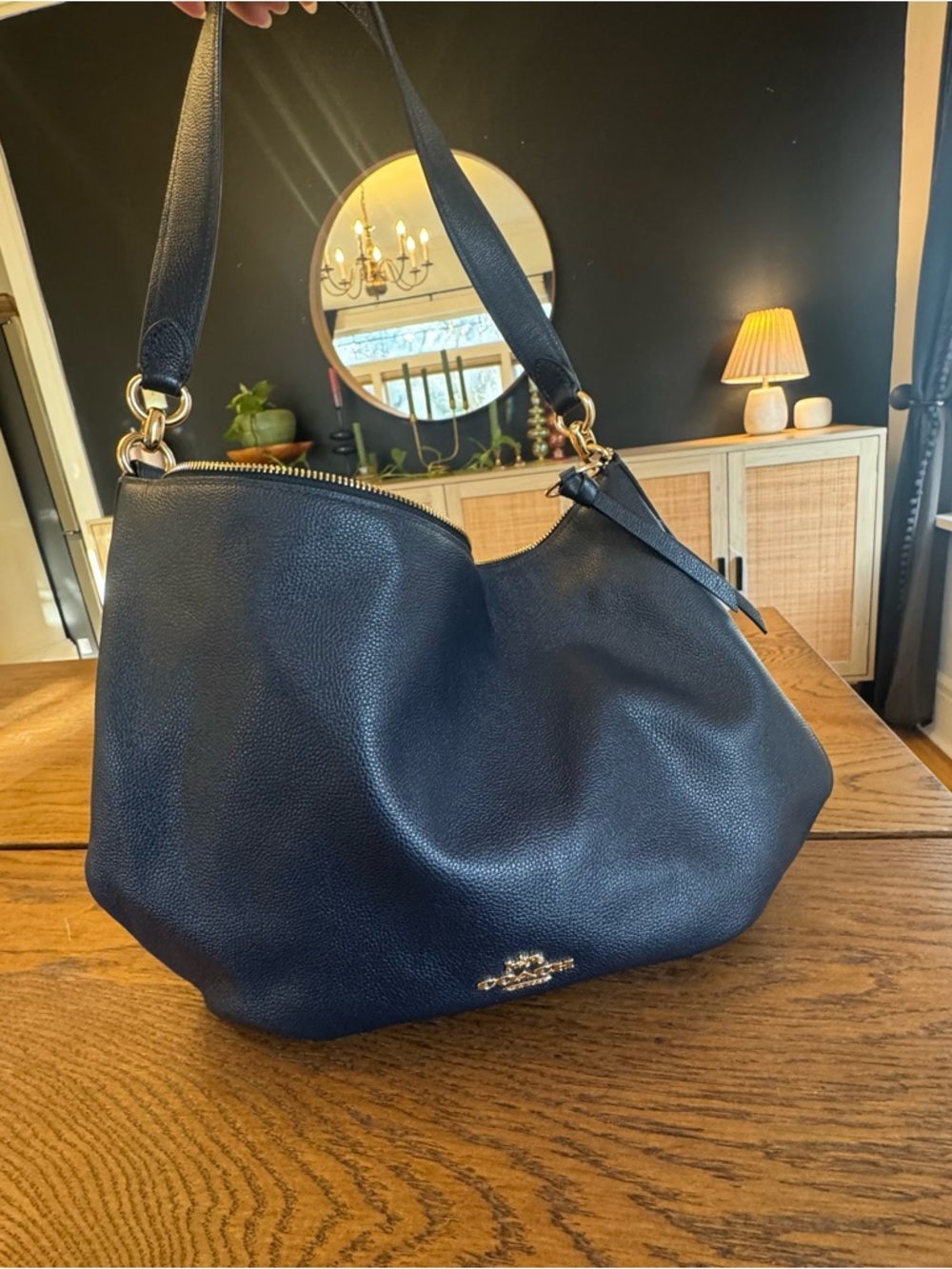 Coach Skylar Hobo Handbag Shoulder Bag Navy Blue Gold Hardware Pebble classy - Picture 15 of 16